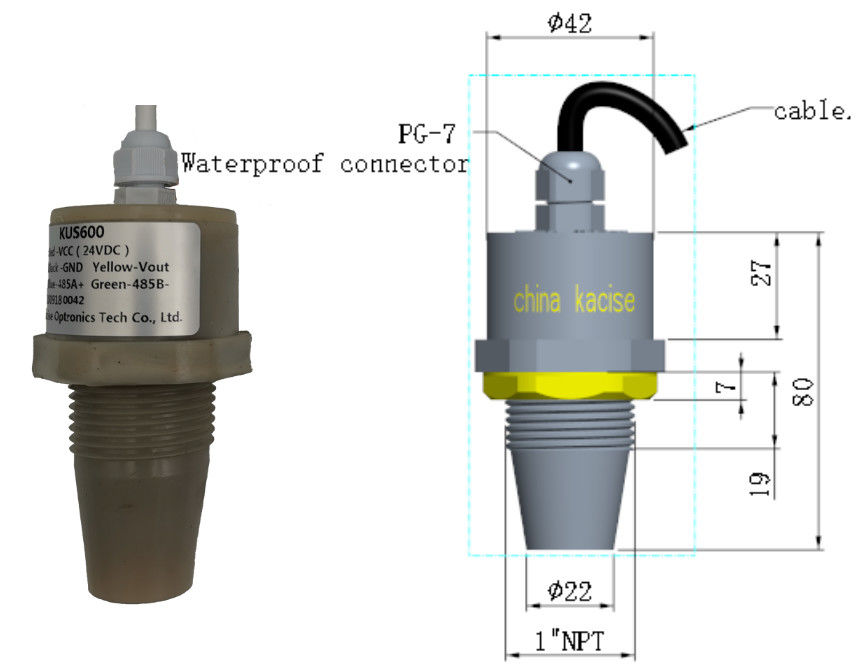 Sensor Ketinggian Air Ultrasonik Cerdas 5m Berdaya Rendah KUS600 untuk Pengukuran Jarak Akurat