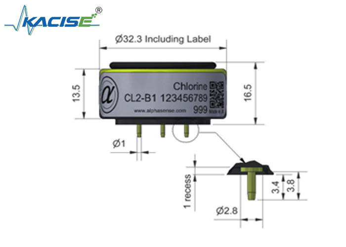 20 Range Resolution 0.02 CL2-B1/CL2-B1 Sensor klorin untuk deteksi yang akurat