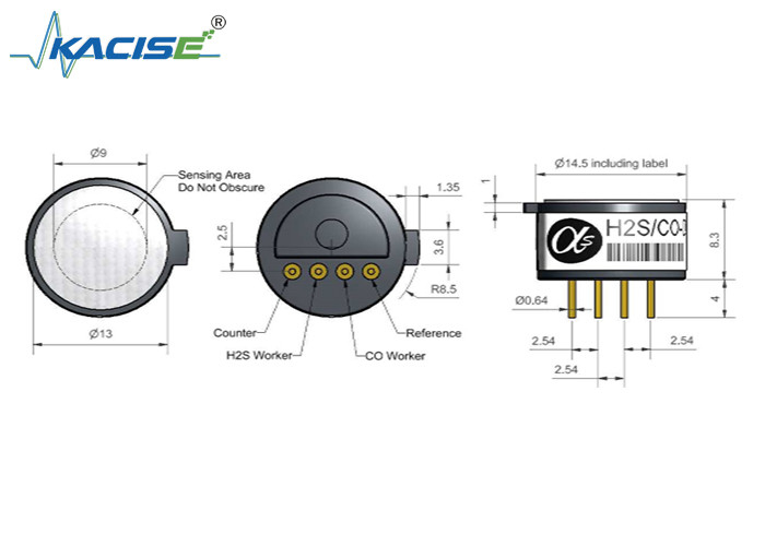 Sensor Dual Ukuran Kecil untuk Deteksi Karbon Monoksida dan Hidrogen Sulfida Zero Current ± 6 Linearity 40