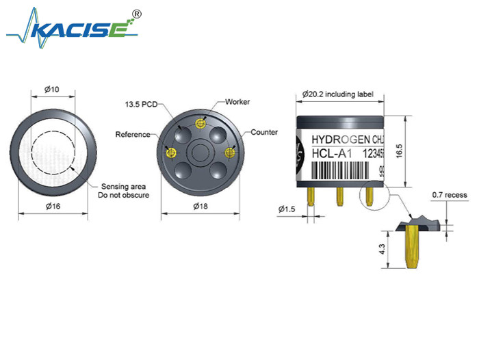 HCL-A1 Sensor Hidrogen Chloride Dengan Sensitivitas Tinggi Linearitas 0-6 Zero Current -3-10 Ppm